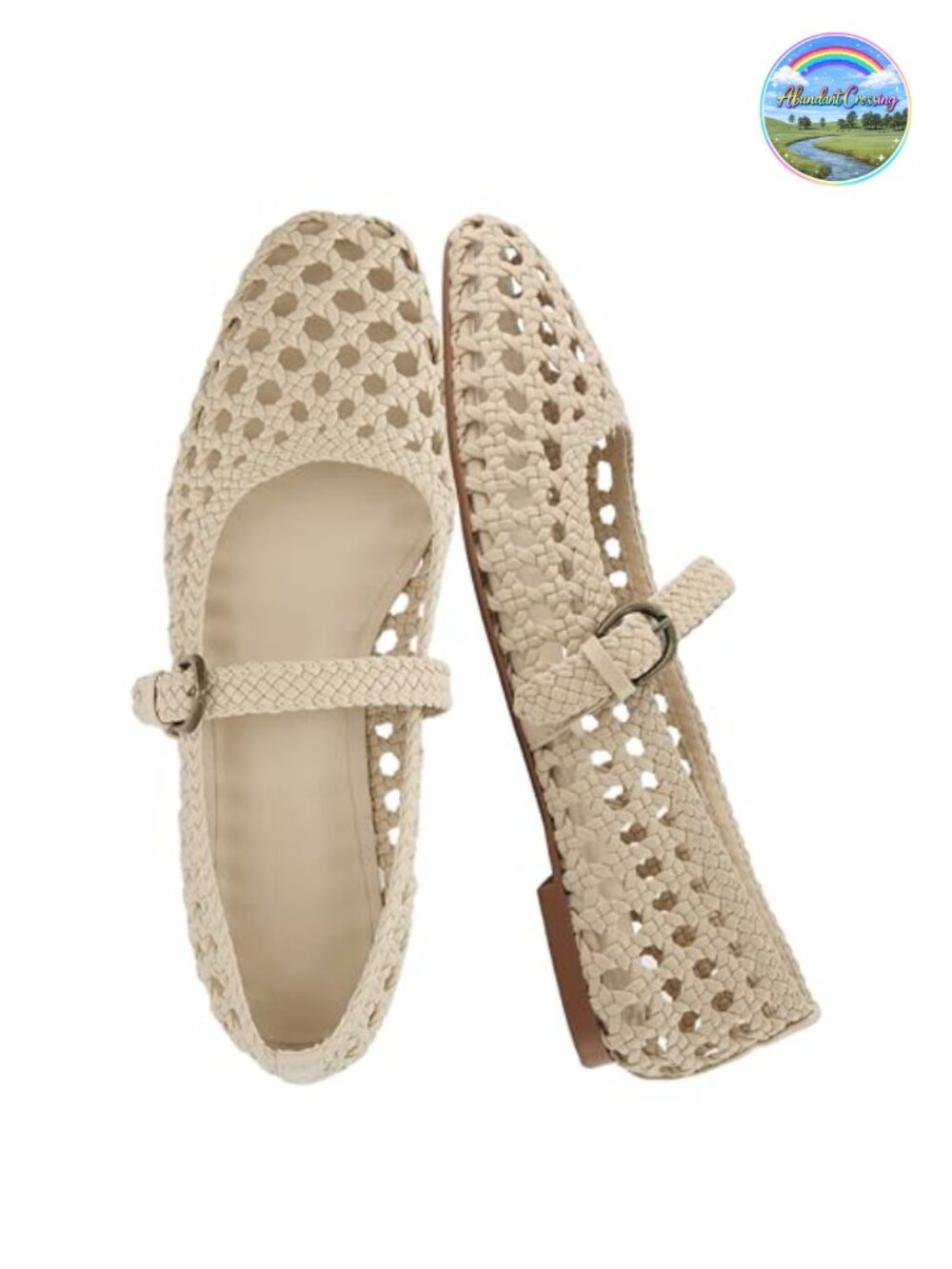 Hand Woven Vegan Leather Mary Jane Flats Womens Memory Foam Cushioning
